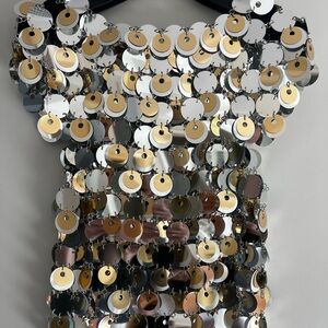 NWT Paco Rabanne x H&M HM Sequin Disc Top Silver Gold Medium Blouse